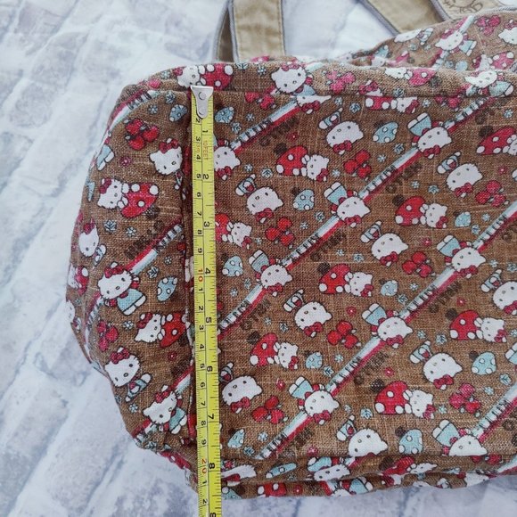 Y2K HTF Loungefly Hello Kitty Mushroom Duffel Weekender Bag Brown Red White - Picture 12 of 12